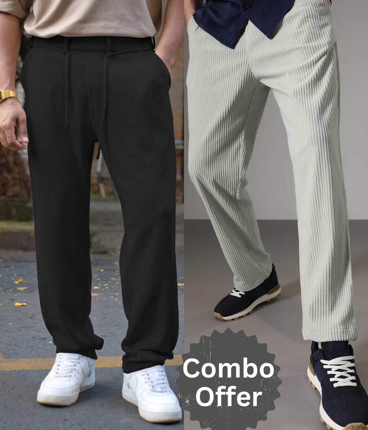 Combo of 2 Cuadray Fabric Stylish Pants | Perfect Blend of Comfort & Style - Black & Grey